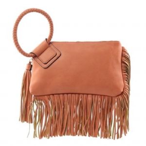 Tan Wristlet Clutch Fashion Handbag For Women With Tassels- Vegan